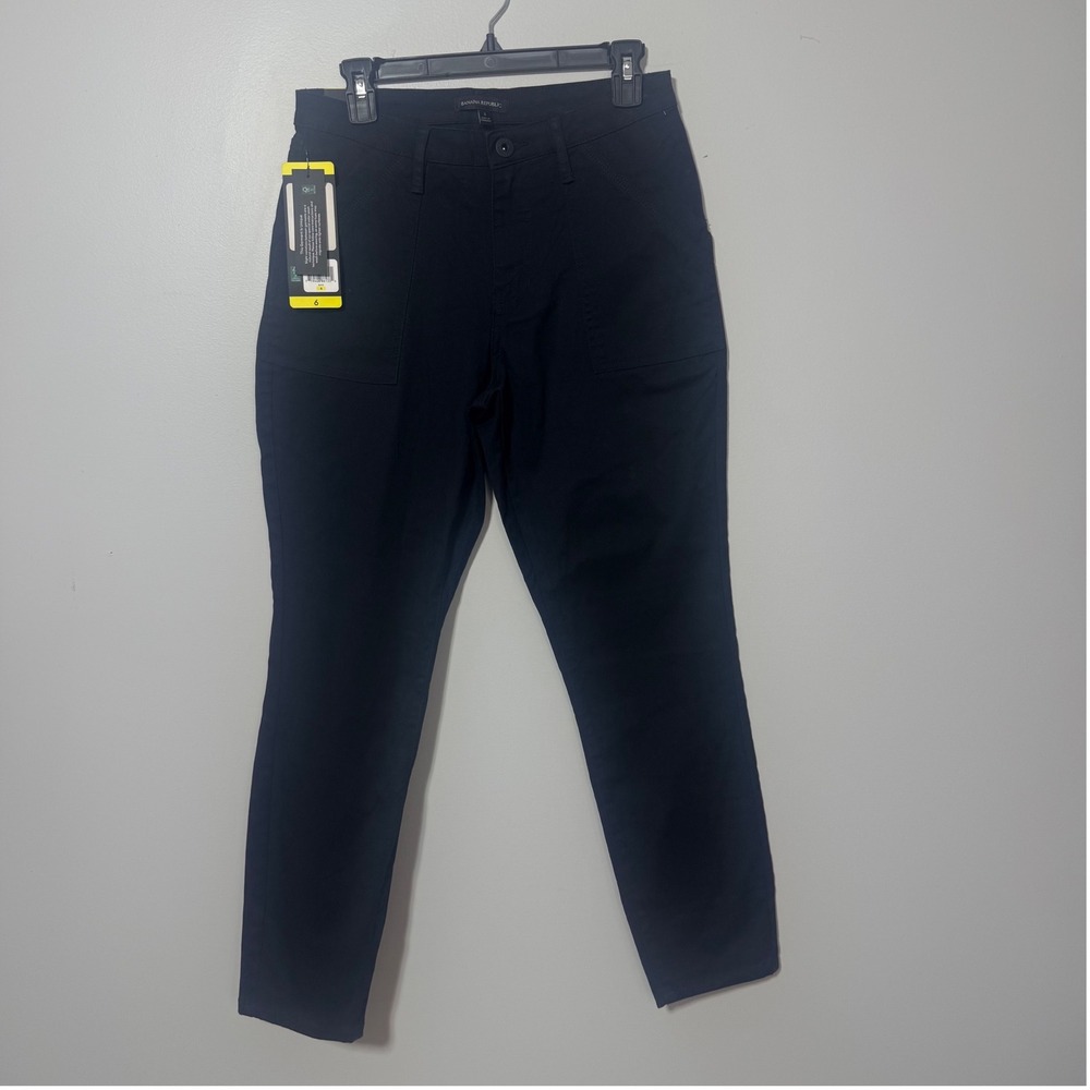 Banana Republic Twill Pant Women 6 Black High Rise Slim Utility Trousers NWT